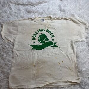Vintage ROLLING ROCK Beer T-Shirt 90s Grunge Made USA Distressed Thrashed  XL